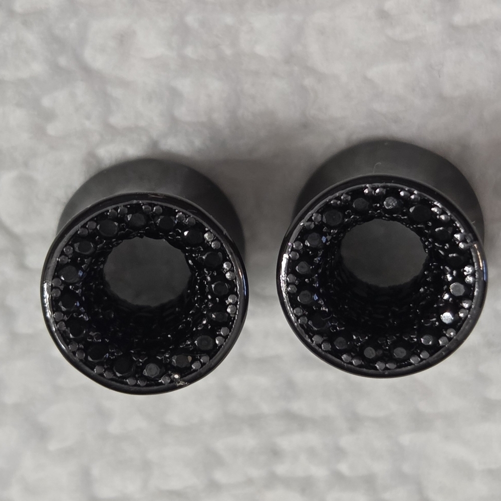AKAK Tungsten Steel Black Moissanite Stars Shining Ear Gauge Tunnels Size 0g